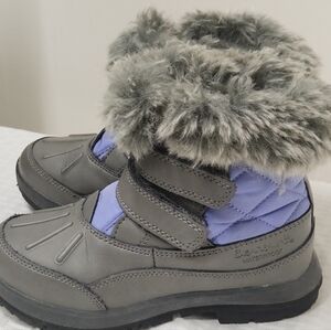 BearPaw Kids Leather/Wool Snow Boots Gray and Purple  Size 1. #X19
